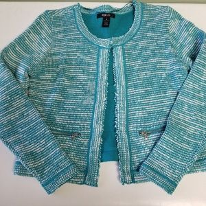 Style & Co. Cotton Tweed Jacket Teal & White H301